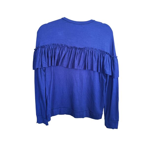 Slate & Willow Ruffle Blouse Long Sleeve Small Navy Blue Romantic Feminine Fall - Picture 5 of 7